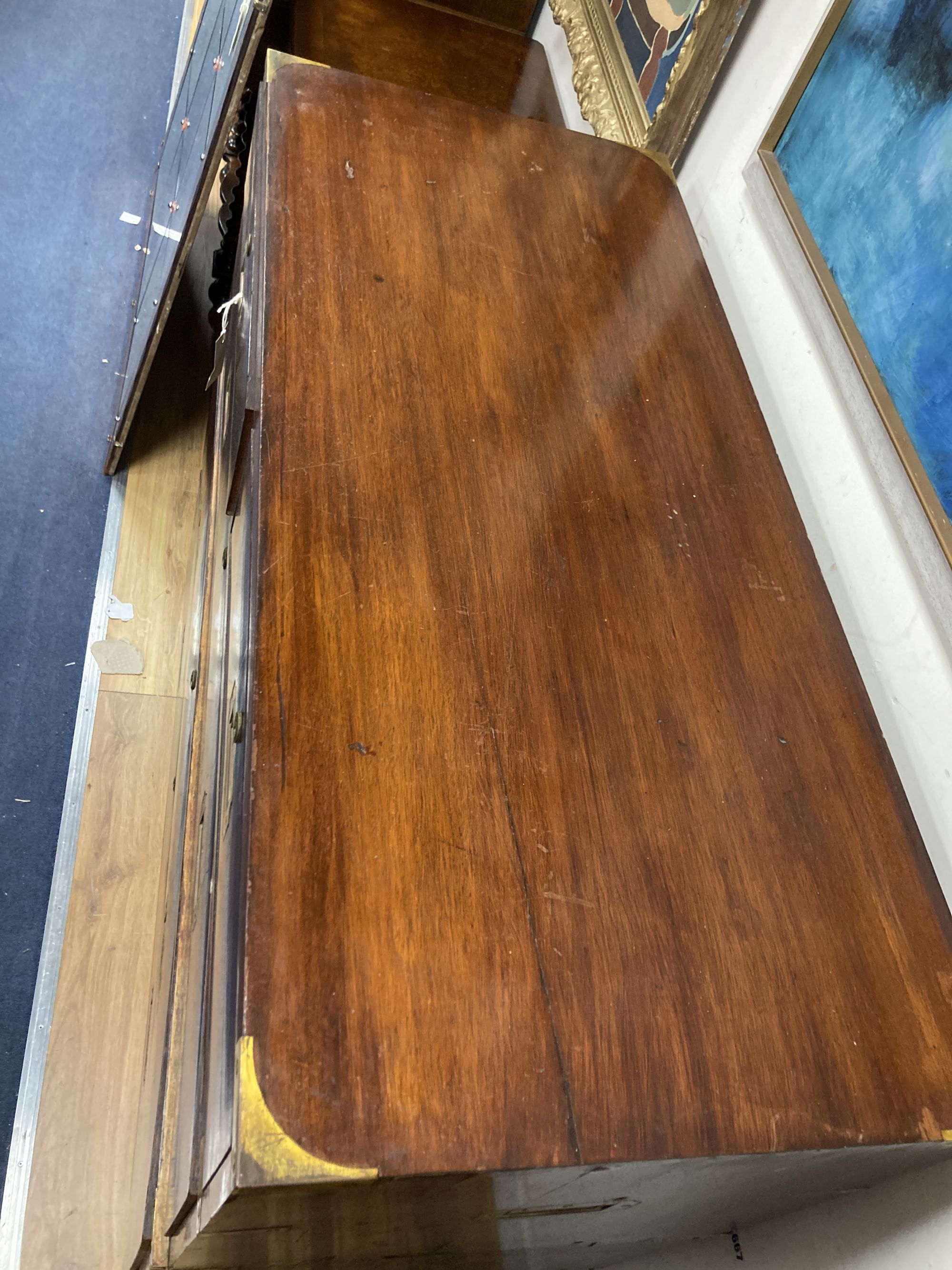 A Victorian style mahogany two part military chest, width 108cm, depth 47cm, height 100cm
